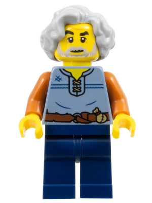 Preowned LEGO® Minifigure – Castle cas583 Tapestry Weaver - Sand Blue Vest, Dark Blue Legs, Light Bluish Gray Wavy Hair
