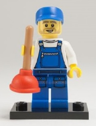 LEGO® Collectible Minifigure Series 9 – Plumber  set w/Stand & Acces (col09-16) Complete Set with Stand & Accessories