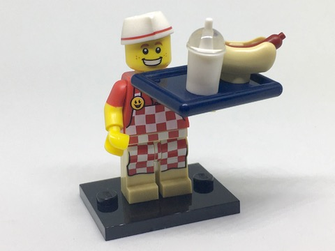 LEGO® Collectible Minifigure Series 17 – col17-6 Hot Dog Vendor  set w/Stand & Acces Complete Set with Stand & Accessories