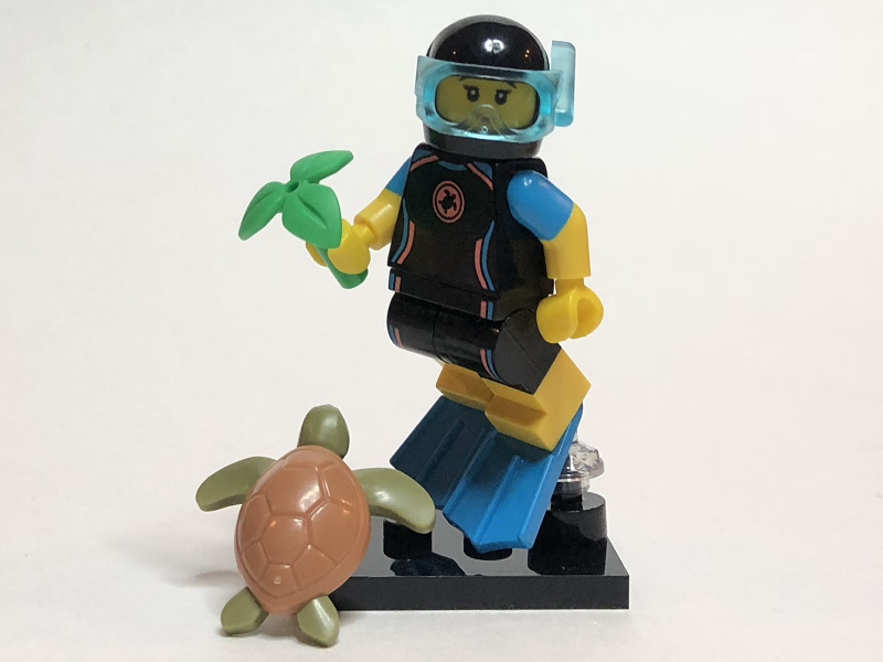 LEGO® Collectible Minifigure Series 20 – Sea Rescuer  set w/Stand & Acces (col20-12) Complete Set with Stand & Accessories