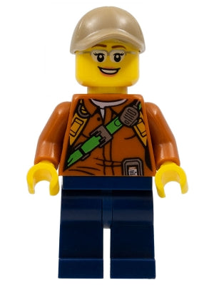 Preowned LEGO® Minifigure – Jungle col308 City Jungle Explorer Female Dark Orange Shirt w/G