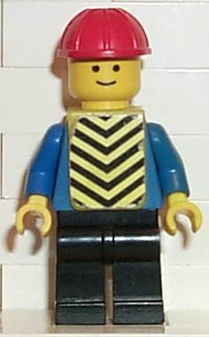 Preowned LEGO® Minifigure – Town con015s Plain Blue Torso w/Blue Arms Black Legs Red Constr