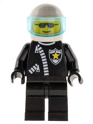 Preowned LEGO® Minifigure – Town cop005 Police Zipper w/Sheriff Star White Helmet Trans-Lig
