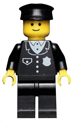 Preowned LEGO® Minifigure – Town cop015 Police Suit w/4 Buttons Black Legs Black Hat