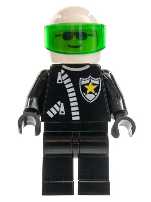 Preowned LEGO® Minifigure – Town cop018 Police Zipper w/Sheriff Star White Helmet Trans-Gre