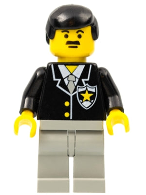 Preowned LEGO® Minifigure – Town cop035 Police Suit w/Sheriff Star Light Gray Legs Black Ma