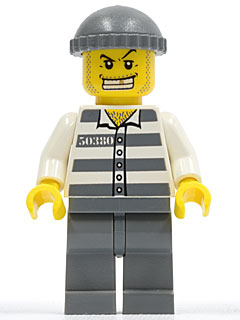 Preowned LEGO® Minifigure – Town cty0040 Police Jail Prisoner 50380 Prison Stripes Dark Blu