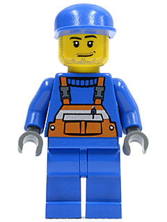 Preowned LEGO® Minifigure – Town cty0042 Overalls w/Safety Stripe Orange Blue Legs Blue Cap