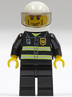 Preowned LEGO® Minifigure – Town cty0062 Fire Reflective Stripes Black Legs White Standard