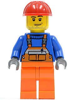 Preowned LEGO® Minifigure – Town cty0079 Overalls w/Safety Stripe Orange Orange Legs Red Co