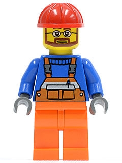 Preowned LEGO® Minifigure – Town cty0096 Overalls w/Safety Stripe Orange Orange Legs Red Co