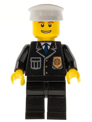 Preowned LEGO® Minifigure – Town cty0098 Police City Suit w/Blue Tie and Badge Black Legs T