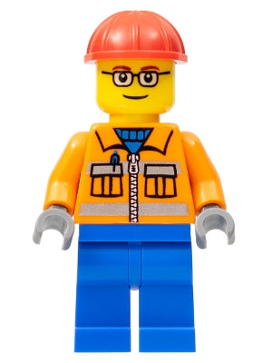Preowned LEGO® Minifigure – Town cty0110a Construction Worker Orange Zipper Safety Stripes