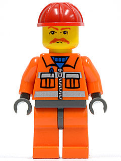 Preowned LEGO® Minifigure – Town cty0124 Construction Worker Orange Zipper Safety Stripes O