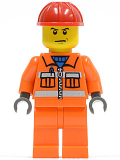 Preowned LEGO® Minifigure – Town cty0137 Construction Worker Orange Zipper Safety Stripes O