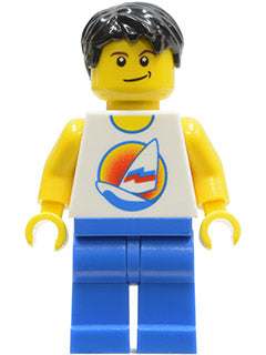 Preowned LEGO® Minifigure – Town cty0144 Surfboard on Ocean Blue Legs Black Short Tousled H
