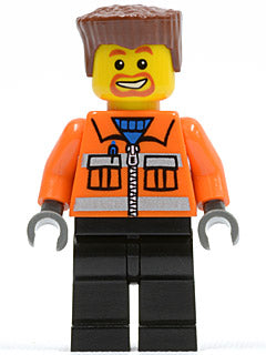 Preowned LEGO® Minifigure – Town cty0154 Construction Worker Orange Zipper Safety Stripes O