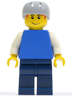 Preowned LEGO® Minifigure – Town cty0155 Plain Blue Torso w/White Arms Dark Blue Legs Helme