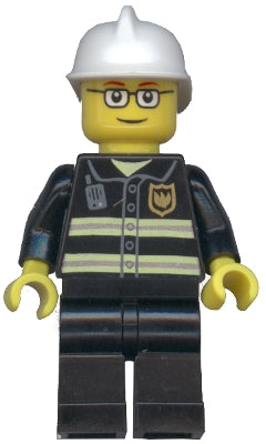 Preowned LEGO® Minifigure – Town cty0164a Fire Reflective Stripes Black Legs White Fire Hel