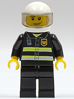 Preowned LEGO® Minifigure – Town cty0166 Fire Reflective Stripes Black Legs White Standard