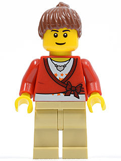 Preowned LEGO® Minifigure – Town cty0179a Sweater Cropped w/Bow Heart Necklace Tan Legs Red