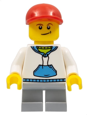 Preowned LEGO® Minifigure – Town cty0184 Child Boy White Hoodie w/Medium Blue Pocket Light