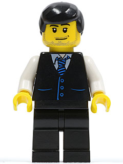 Preowned LEGO® Minifigure – Town cty0186 Black Vest w/Blue Striped Tie Black Legs White Arm