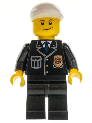 Preowned LEGO® Minifigure – Town cty0199 Police City Suit w/Blue Tie and Badge Black Legs W