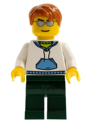 Preowned LEGO® Minifigure – Town cty0240 White Hoodie w/Medium Blue Pocket Dark Green Legs
