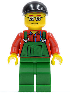 Preowned LEGO® Minifigure – Town cty0245 Overalls Farmer Green Black Short Bill Cap and Gla