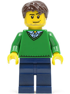 Preowned LEGO® Minifigure – Town cty0261 Green V-Neck Sweater Dark Blue Legs Dark Brown Sho