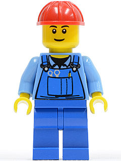 Preowned LEGO® Minifigure – Town cty0291 Overalls w/Tools in Pocket Blue Red Construction H
