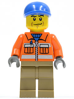 Preowned LEGO® Minifigure – Town cty0293 Construction Worker Orange Zipper Safety Stripes O