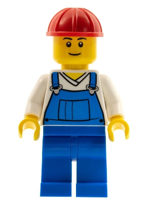 Preowned LEGO® Minifigure – Town cty0340 Overalls Blue over V-Neck Shirt Blue Legs Red Cons