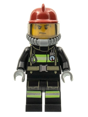 Preowned LEGO® Minifigure – Town cty0348 Fire Reflective Stripes w/Utility Belt Dark Red Fi