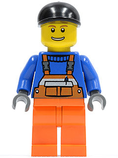 Preowned LEGO® Minifigure – Town cty0365 Overalls w/Safety Stripe Orange Orange Legs Black