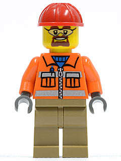 Preowned LEGO® Minifigure – Town cty0366 Construction Worker Orange Zipper Safety Stripes O