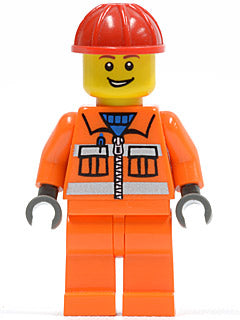Preowned LEGO® Minifigure – Town cty0368 Construction Worker Orange Zipper Safety Stripes O