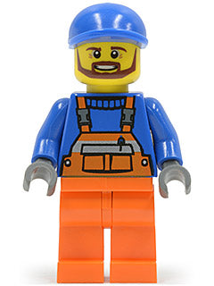 Preowned LEGO® Minifigure – Town cty0459 Overalls w/Safety Stripe Orange Orange Legs Blue S