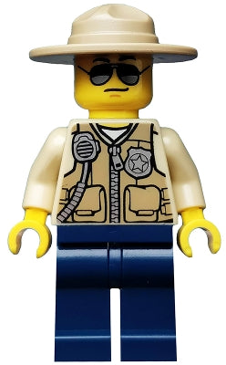 Preowned LEGO® Minifigure – Town cty0516 Swamp Police Officer Vest Dark Tan Hat Sunglasses