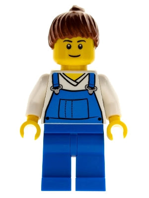 LEGO® Minifigure Town cty0606 Farm Hand Female Overalls Blue over V-Neck Shirt T