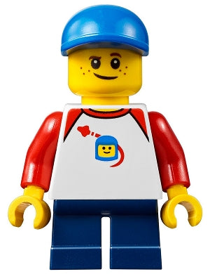 Preowned LEGO® Minifigure – Town cty0662 Boy Freckles Classic Space Shirt w/Red Sleeves Dar