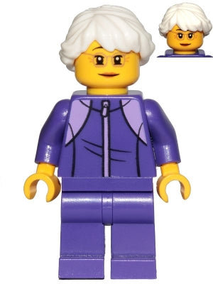 LEGO® Minifigure Town cty1024 Grandmother Dark Purple Tracksuit White Hair Glass