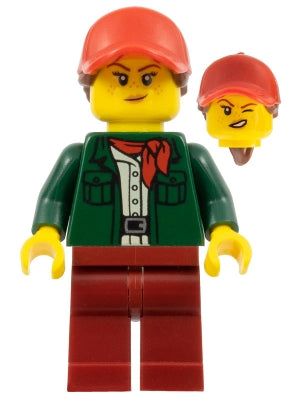 Preowned LEGO® Minifigure – Town cty1099 Safari Tourist Female Dark Green Jacket Dark Red L