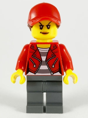Preowned LEGO® Minifigure – Town cty1147 Police City Bandit Crook Red Jacket Red Ball Cap w