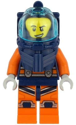 Preowned LEGO® Minifigure – Town cty1164 Deep Sea Diver Male Dark Blue Helmet Lopsided Grin