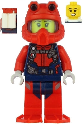 Preowned LEGO® Minifigure – Town cty1165 Scuba Diver Female Open Mouth Red Helmet White Air