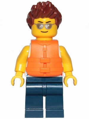Preowned LEGO® Minifigure – Town cty1200 Tank Top w/Surfer Silhouette Dark Blue Legs Reddis