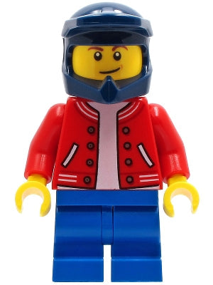 Preowned LEGO® Minifigure – Town cty1229 BMX Rider Male Red Jacket Blue Medium Legs Dark Bl