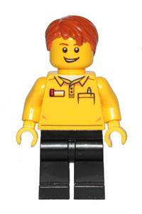 Preowned LEGO® Minifigure – Town cty1239 LEGO® Store Employee Black Legs Dark Orange Tousle